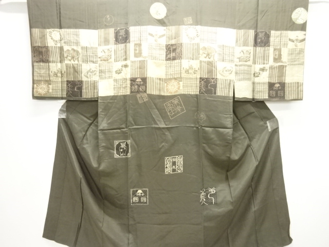 アンティーク　時代人物模様男物長襦袢